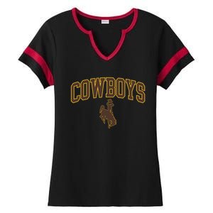 Wyoming Cowboys Cowboys Arch And Logo Gift Ladies Halftime Notch Neck Tee