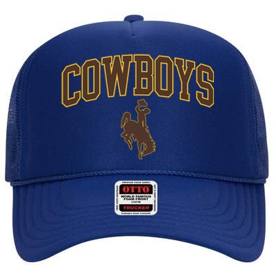 Wyoming Cowboys Cowboys Arch And Logo Gift High Crown Mesh Back Trucker Hat