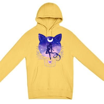 Womens Cat Moon Sailor Premium Pullover Hoodie