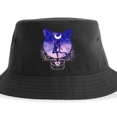 Womens Cat Moon Sailor Sustainable Bucket Hat