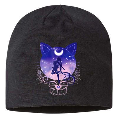 Womens Cat Moon Sailor Sustainable Beanie