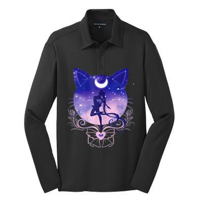 Womens Cat Moon Sailor Silk Touch Performance Long Sleeve Polo