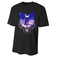 Womens Cat Moon Sailor Performance Sprint T-Shirt