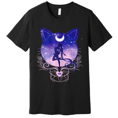 Womens Cat Moon Sailor Premium T-Shirt