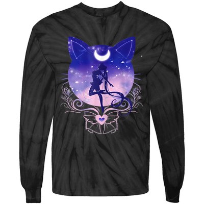 Womens Cat Moon Sailor Tie-Dye Long Sleeve Shirt