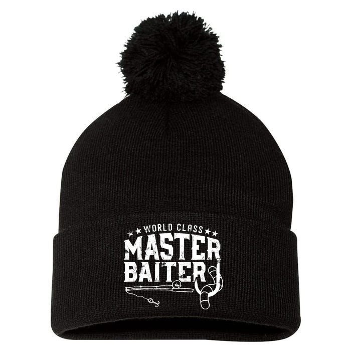 World Class Master Baiter - Fisherman - Funny Fishing Pom Pom 12in Knit Beanie