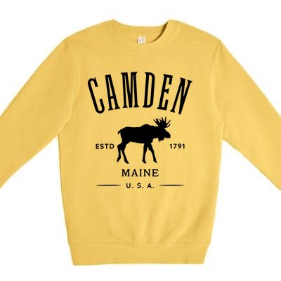 Women Camden Maine Usa With Moose Design Souvenir Premium Crewneck Sweatshirt