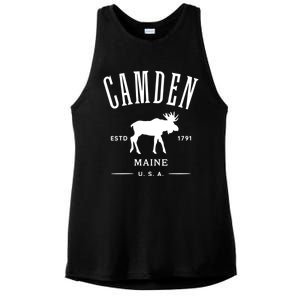 Women Camden Maine Usa With Moose Design Souvenir Ladies PosiCharge Tri-Blend Wicking Tank