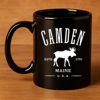 Women Camden Maine Usa With Moose Design Souvenir 11oz C Handle Ceramic Mug