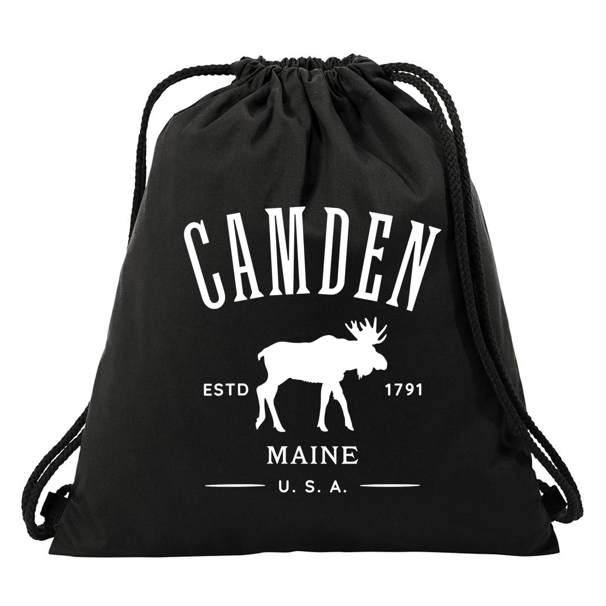 Women Camden Maine Usa With Moose Design Souvenir Drawstring Bag