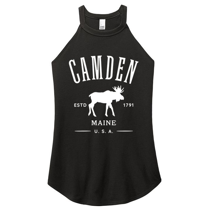 Women Camden Maine Usa With Moose Design Souvenir Women's Perfect Tri Rocker Tank