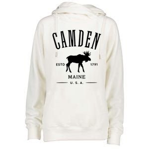 Women Camden Maine Usa With Moose Design Souvenir Womens Funnel Neck Pullover Hood