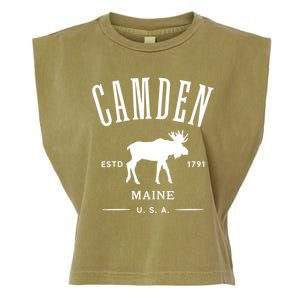 Women Camden Maine Usa With Moose Design Souvenir Garment-Dyed Women's Muscle Tee