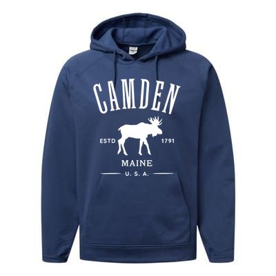 Women Camden Maine Usa With Moose Design Souvenir Performance Fleece Hoodie