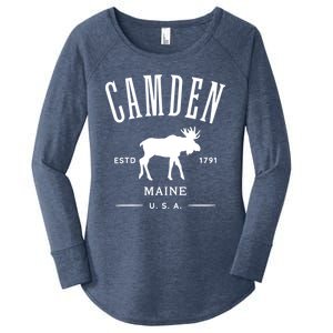 Women Camden Maine Usa With Moose Design Souvenir Women's Perfect Tri Tunic Long Sleeve Shirt