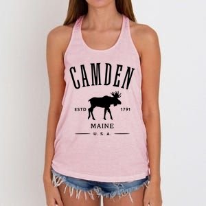 Women Camden Maine Usa With Moose Design Souvenir Women's Knotted Racerback Tank