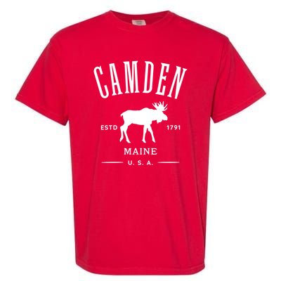 Women Camden Maine Usa With Moose Design Souvenir Garment-Dyed Heavyweight T-Shirt