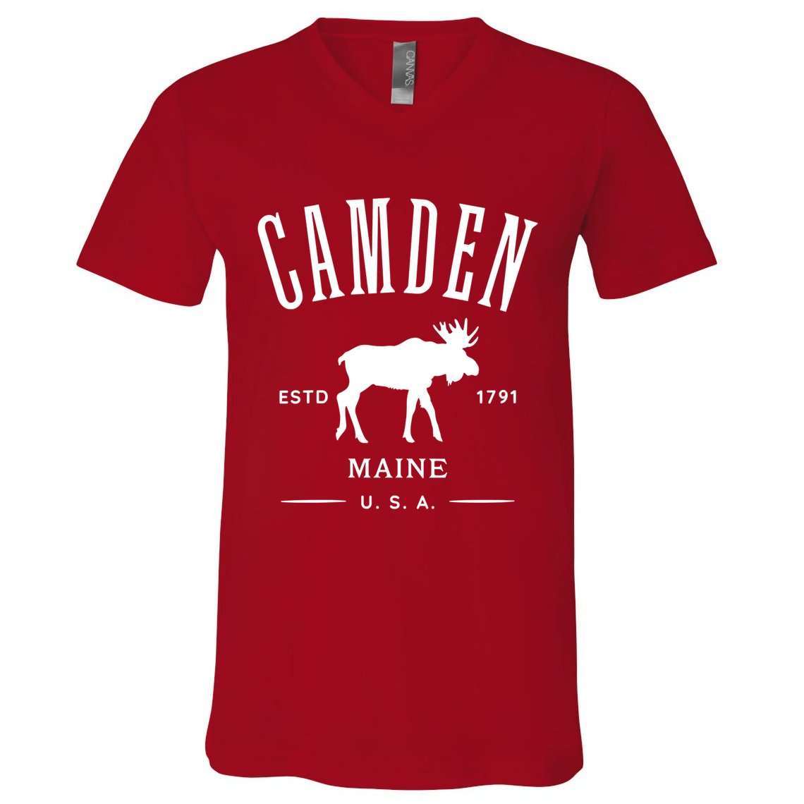 Women Camden Maine Usa With Moose Design Souvenir V-Neck T-Shirt