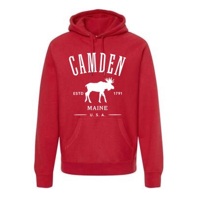 Women Camden Maine Usa With Moose Design Souvenir Premium Hoodie