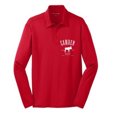 Women Camden Maine Usa With Moose Design Souvenir Silk Touch Performance Long Sleeve Polo