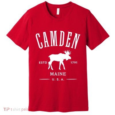 Women Camden Maine Usa With Moose Design Souvenir Premium T-Shirt