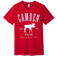 Women Camden Maine Usa With Moose Design Souvenir Premium T-Shirt