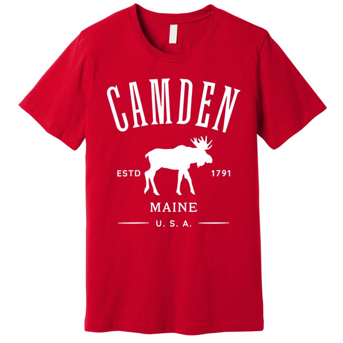 Women Camden Maine Usa With Moose Design Souvenir Premium T-Shirt