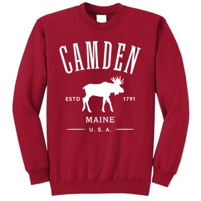 Women Camden Maine Usa With Moose Design Souvenir Tall Sweatshirt