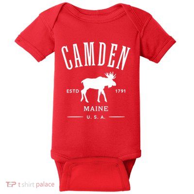 Women Camden Maine Usa With Moose Design Souvenir Baby Bodysuit