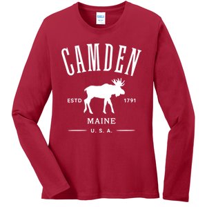 Women Camden Maine Usa With Moose Design Souvenir Ladies Long Sleeve Shirt