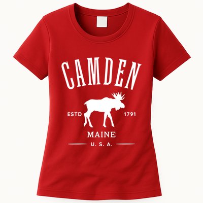 Women Camden Maine Usa With Moose Design Souvenir Womens T-Shirt