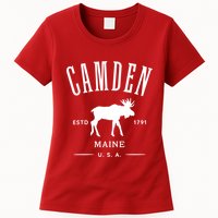 Women Camden Maine Usa With Moose Design Souvenir Womens T-Shirt
