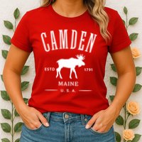Women Camden Maine Usa With Moose Design Souvenir Womens T-Shirt