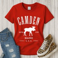 Women Camden Maine Usa With Moose Design Souvenir Womens T-Shirt