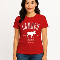 Women Camden Maine Usa With Moose Design Souvenir Womens T-Shirt