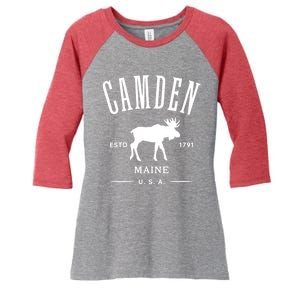 Women Camden Maine Usa With Moose Design Souvenir Women's Tri-Blend 3/4-Sleeve Raglan Shirt