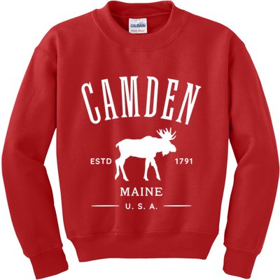 Women Camden Maine Usa With Moose Design Souvenir Kids Sweatshirt
