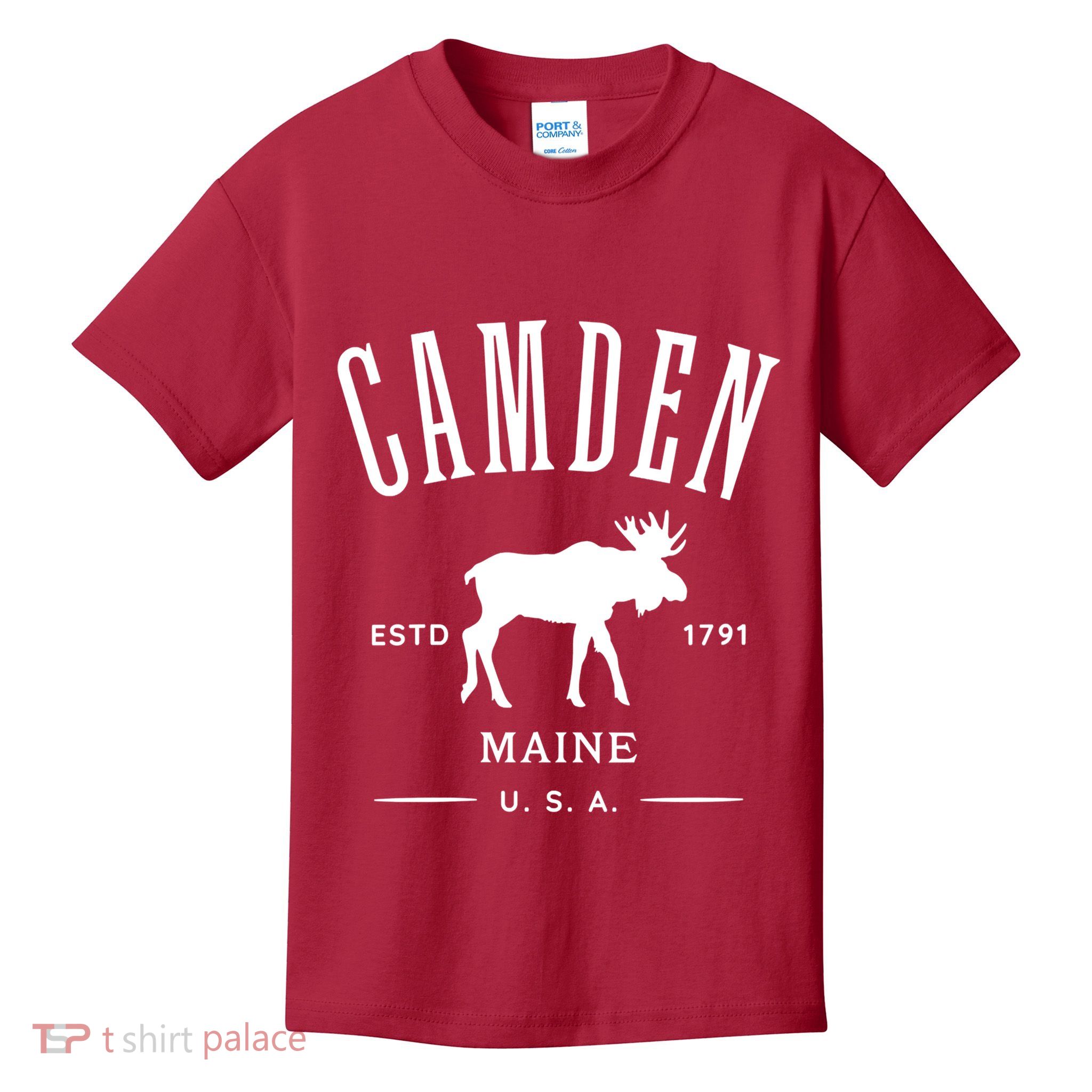 Women Camden Maine Usa With Moose Design Souvenir Kids T-Shirt