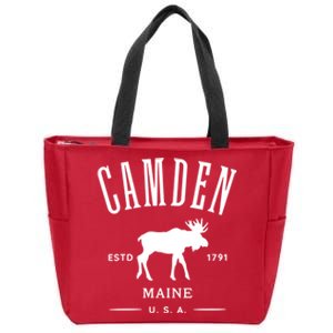 Women Camden Maine Usa With Moose Design Souvenir Zip Tote Bag