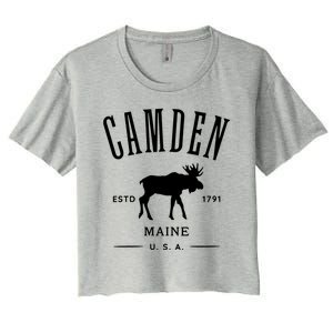 Women Camden Maine Usa With Moose Design Souvenir Women's Crop Top Tee