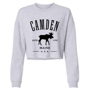 Women Camden Maine Usa With Moose Design Souvenir Cropped Pullover Crew