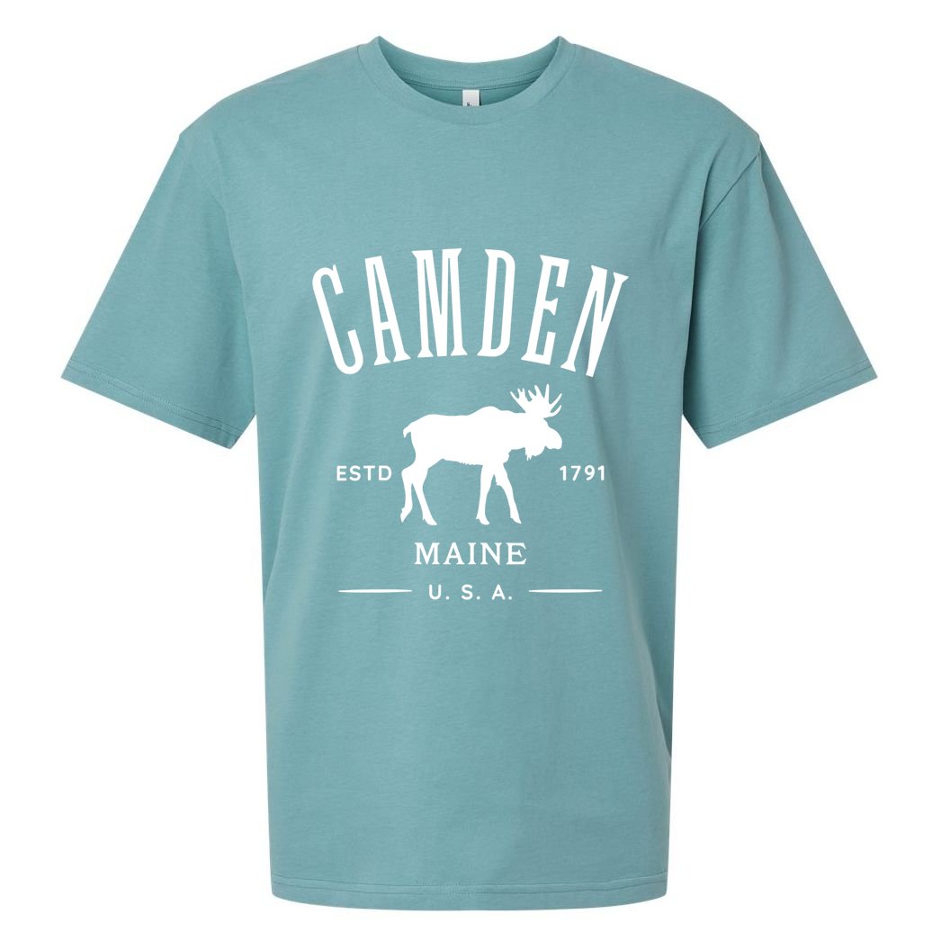 Women Camden Maine Usa With Moose Design Souvenir Sueded Cloud Jersey T-Shirt