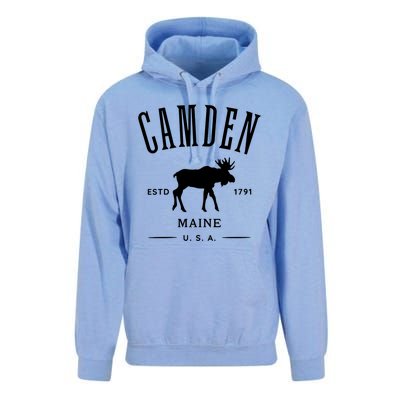 Women Camden Maine Usa With Moose Design Souvenir Unisex Surf Hoodie