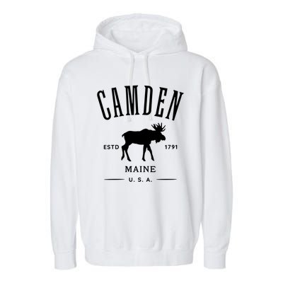 Women Camden Maine Usa With Moose Design Souvenir Garment-Dyed Fleece Hoodie