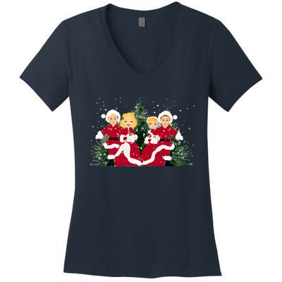 White Christmas Movie 1954 Xmas Song Holiday Pajamas Retro Women's V-Neck T-Shirt