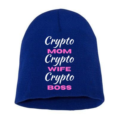 Wo Crypto Mom Wife Boss Funny Tee Bitcoin Ethereum Funny Gift Short Acrylic Beanie