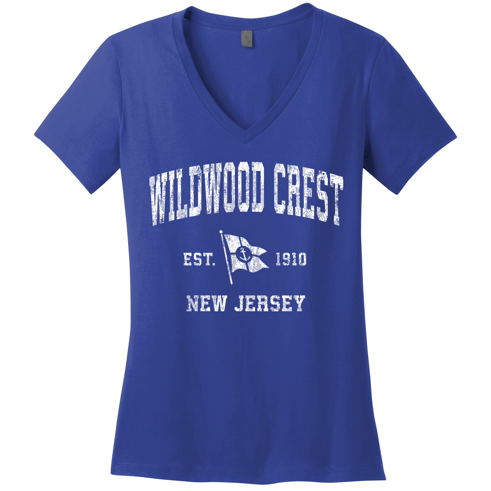 Wildwood Crest Nj Vintage Nautical Boat Anchor Flag Sports Gift Women's V-Neck T-Shirt