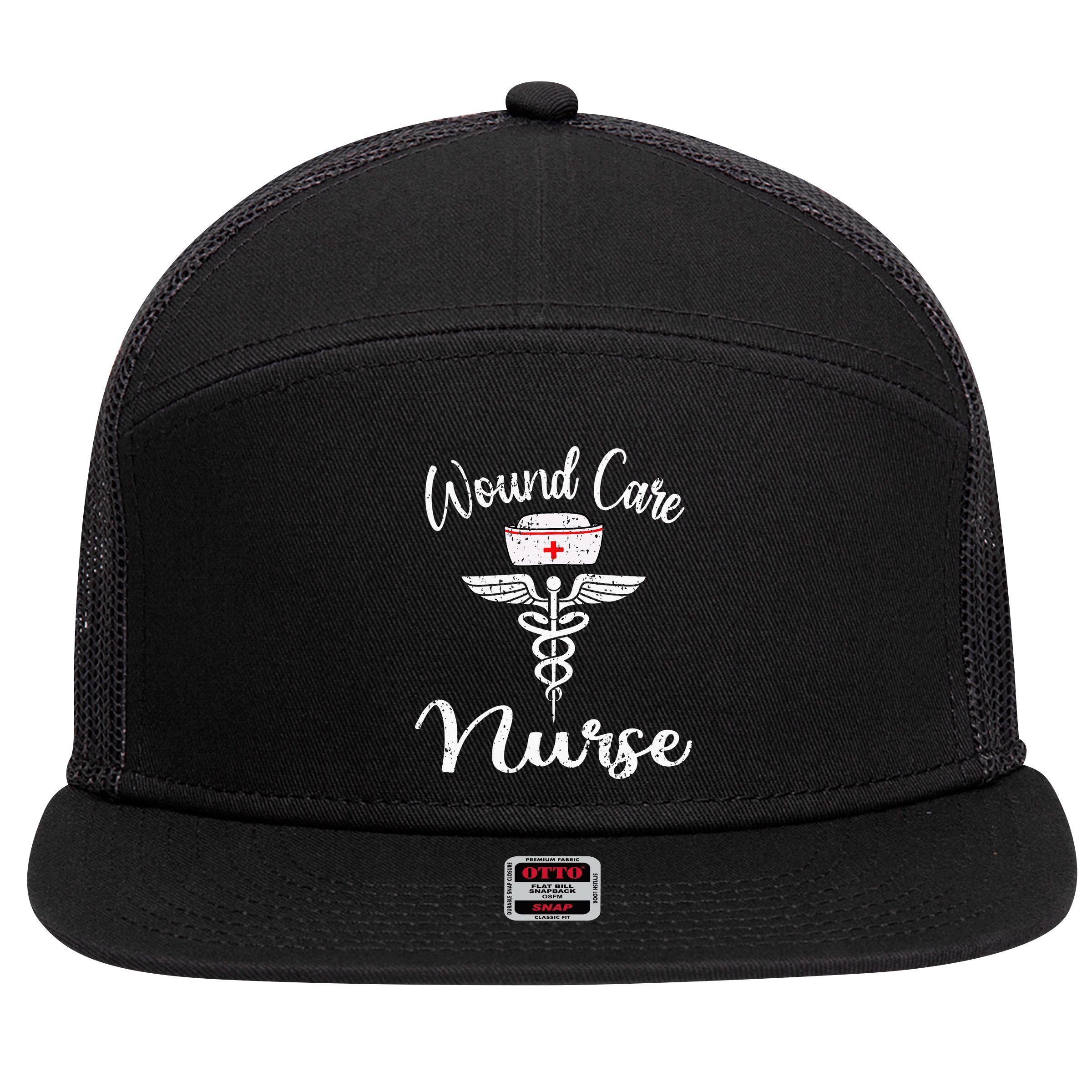 Wound Care Nurse Watercol Love Heart Stethoscope Nurse 7 Panel Mesh Trucker Snapback Hat