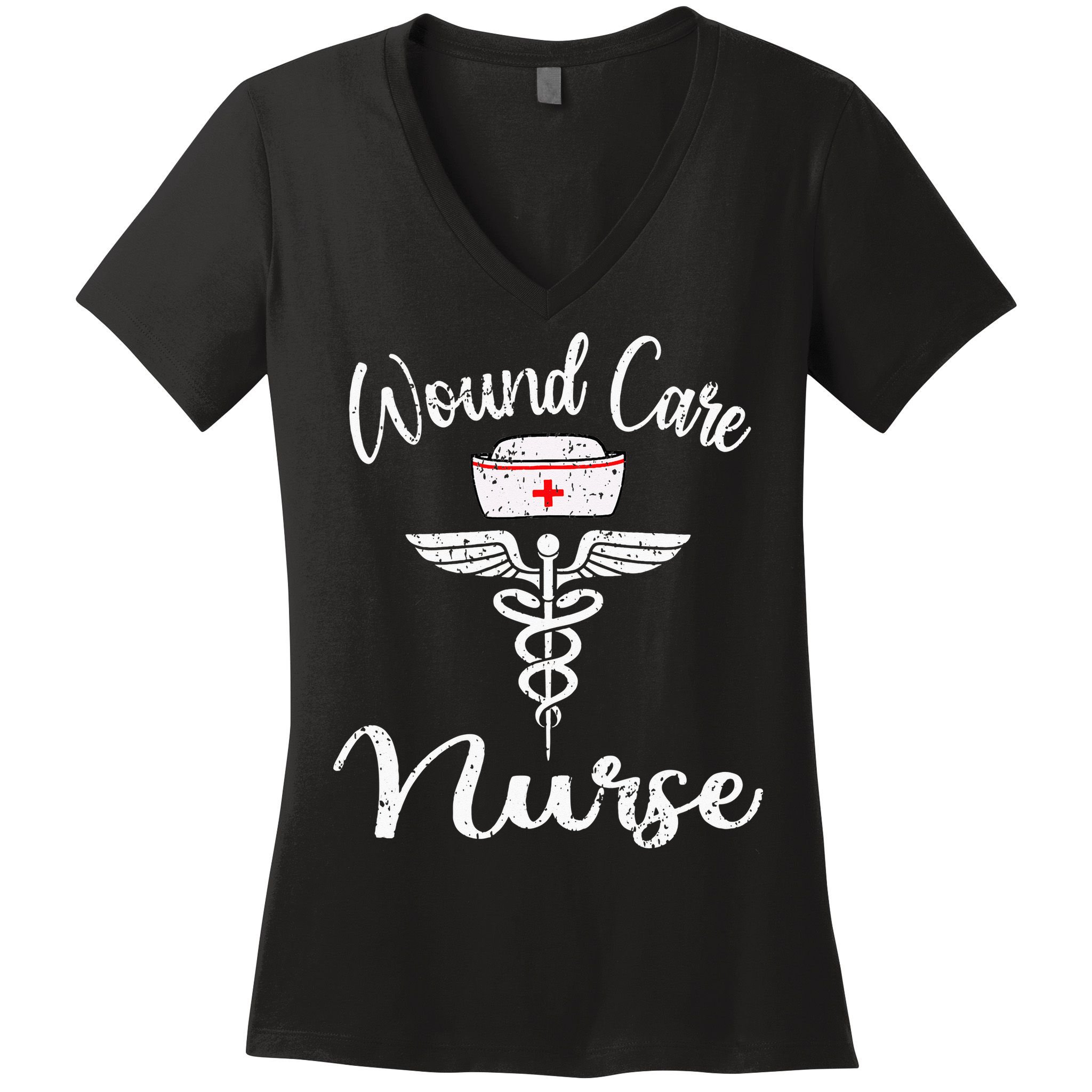 Wound Care Nurse Watercol Love Heart Stethoscope Nurse Women's V-Neck T-Shirt