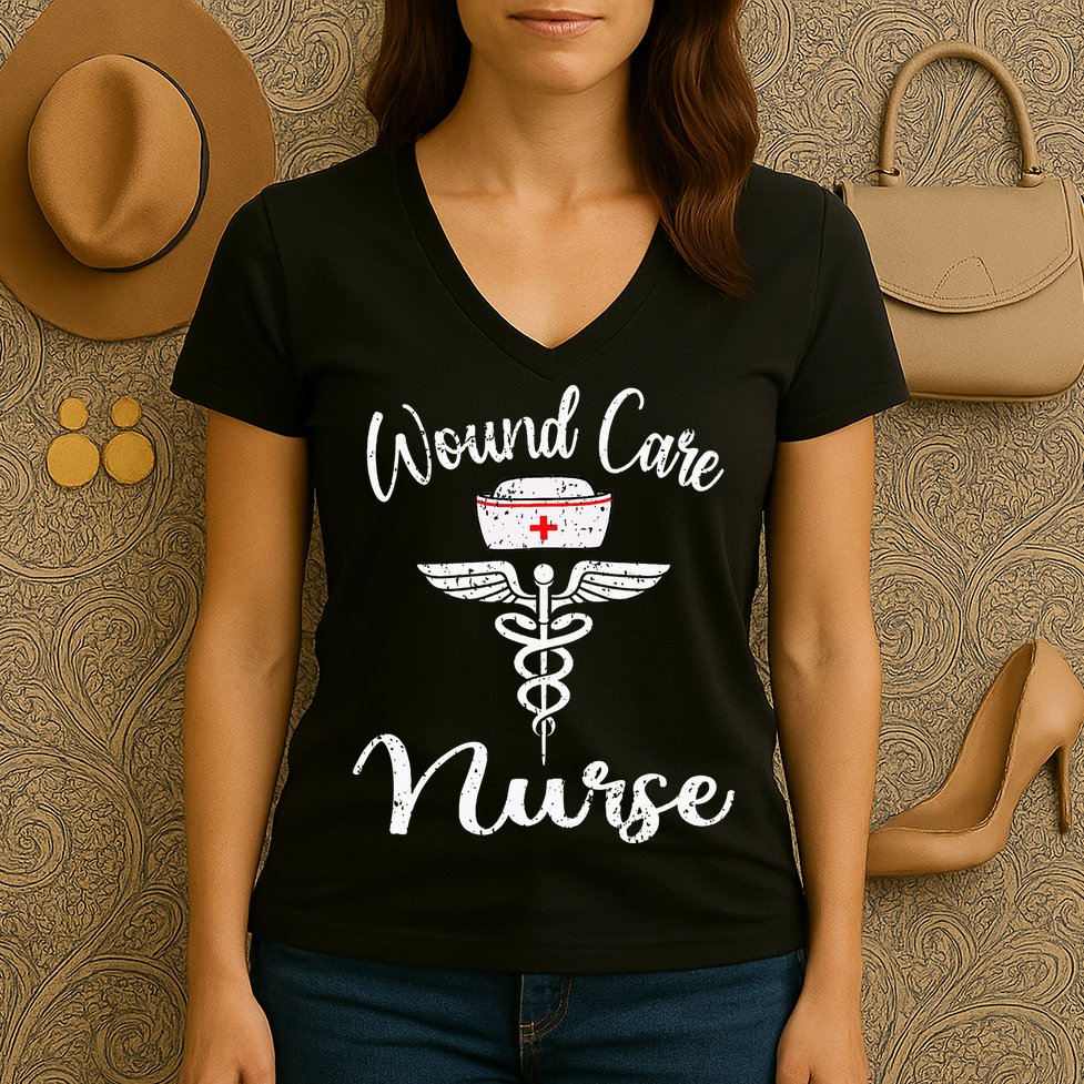 Wound Care Nurse Watercol Love Heart Stethoscope Nurse Women's V-Neck T-Shirt